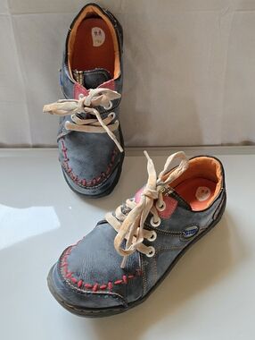 Stumble Stuff TMA Time Charcoal Blue Groovy Glides Washed Leather Shoes 39